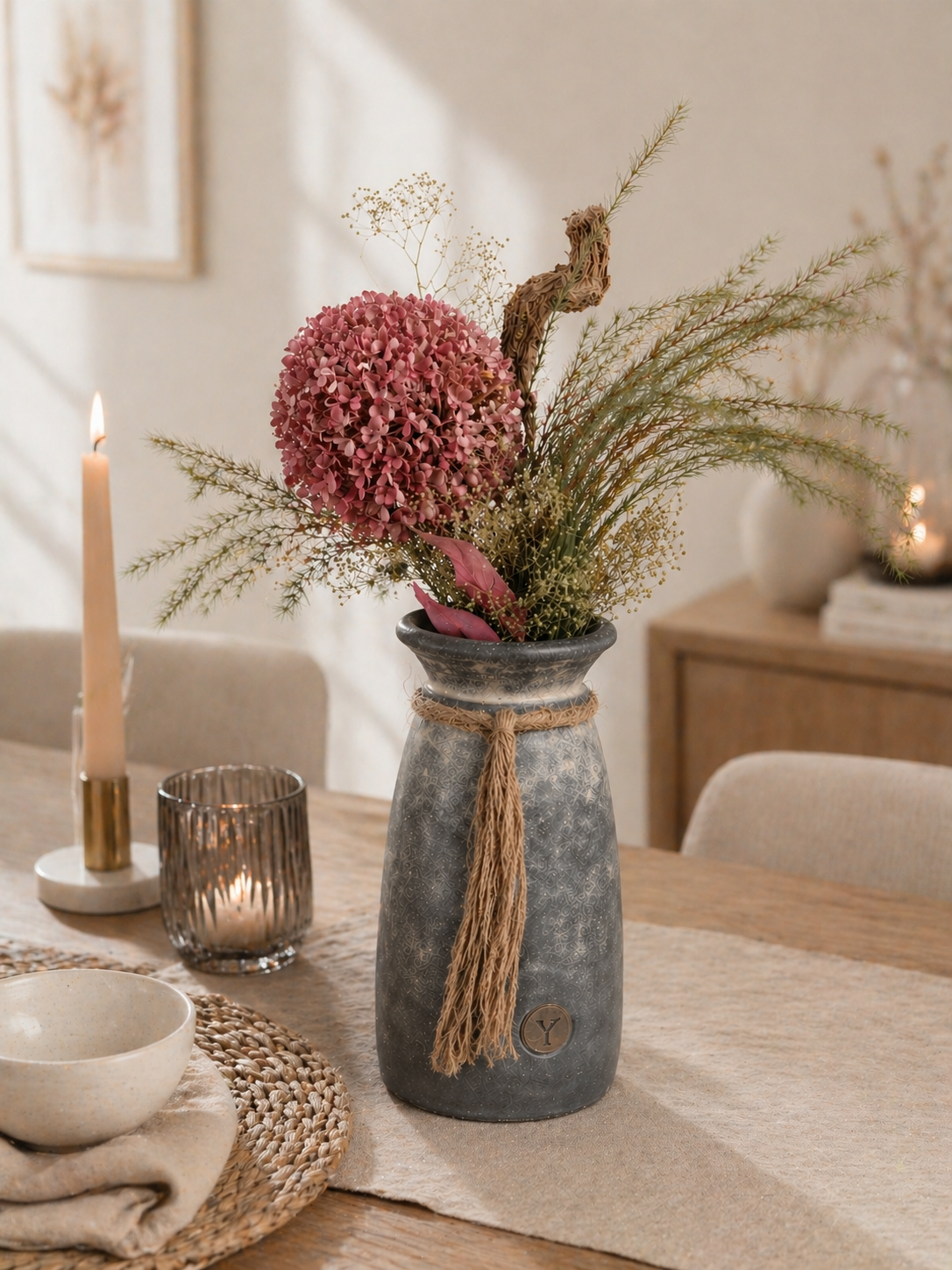 BRYNXZ Vase grau Keramik mit Kordel 30x15 cm