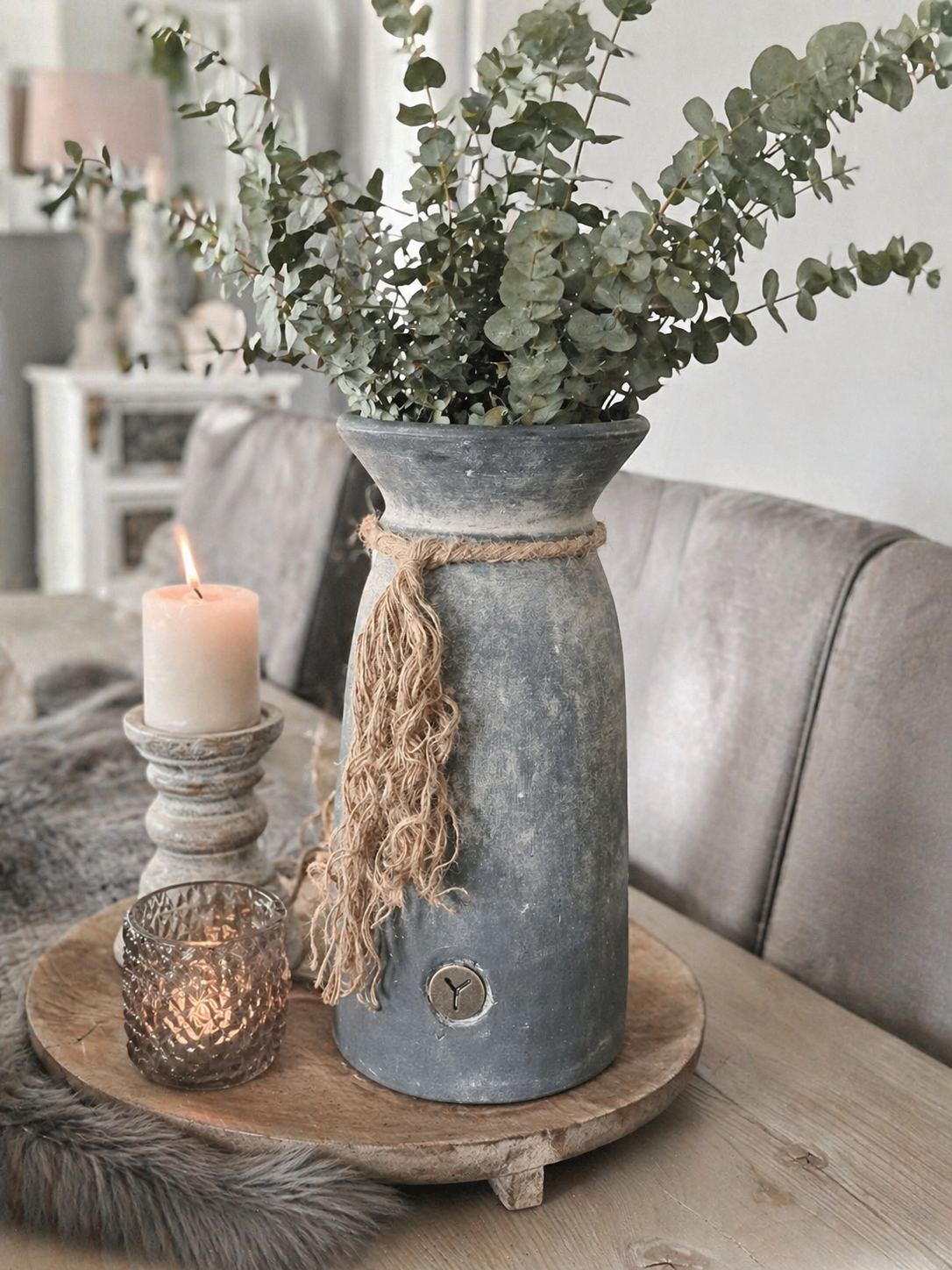 BRYNXZ Vase grau Keramik mit Kordel 35x16 cm