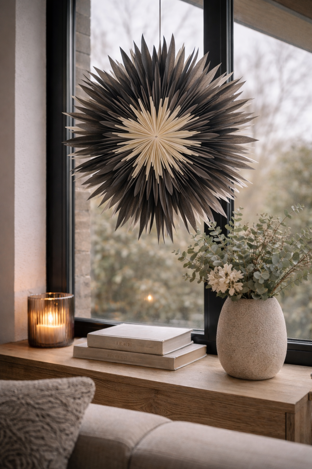 Dalia Pergament Papierblume anthrazit/grau/weiß D.60 cm