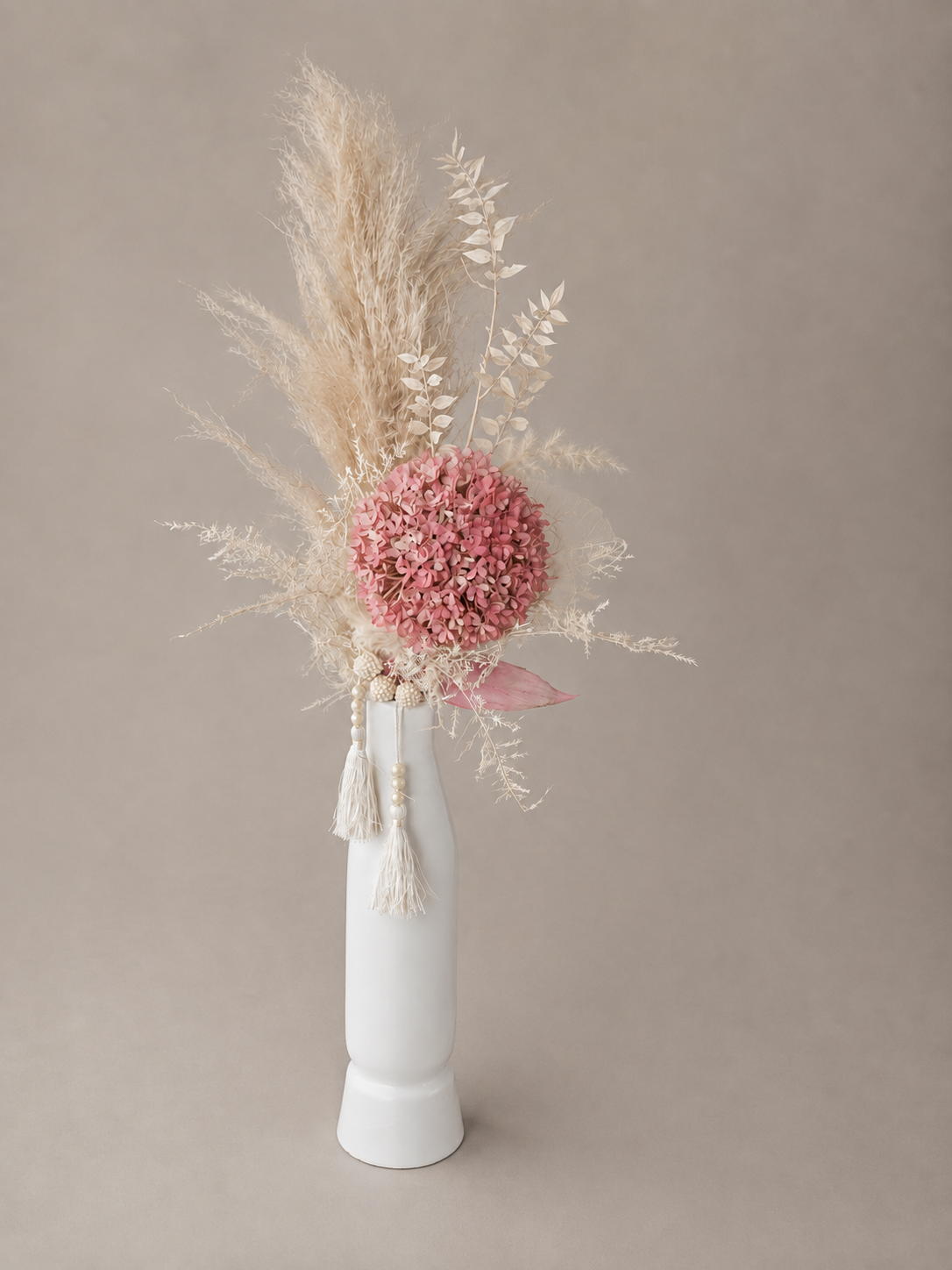 SET Vase weiß Keramik + Arrangement Höhe 80 cm