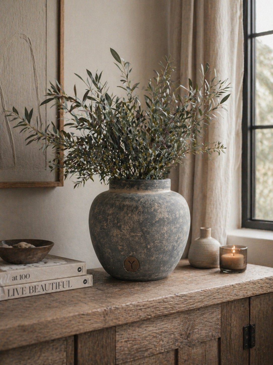BRYNXZ Vase grau rund Keramik 21x21 cm