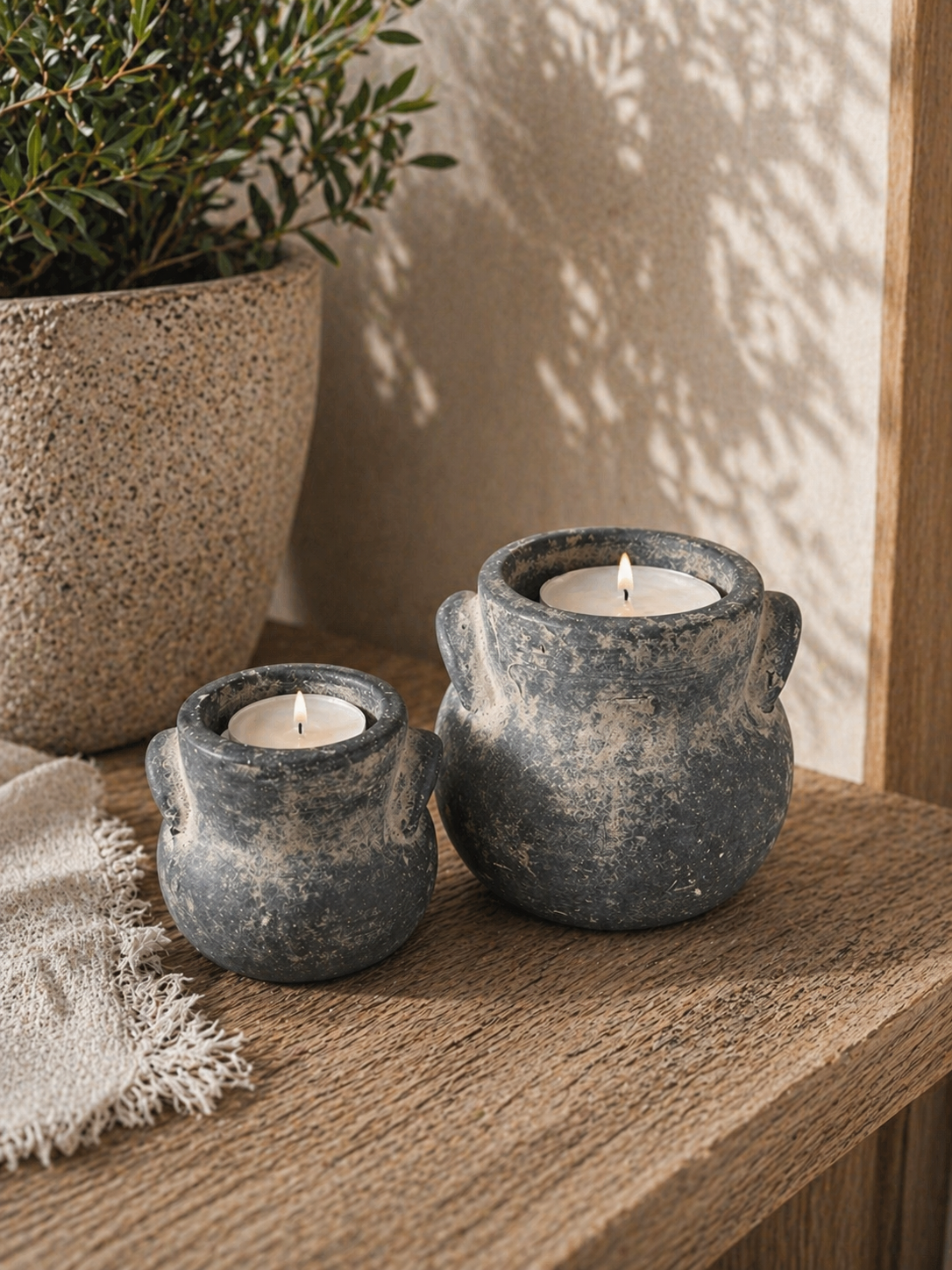 BRYNXZ Teelicht grau Keramik 9x7 cm