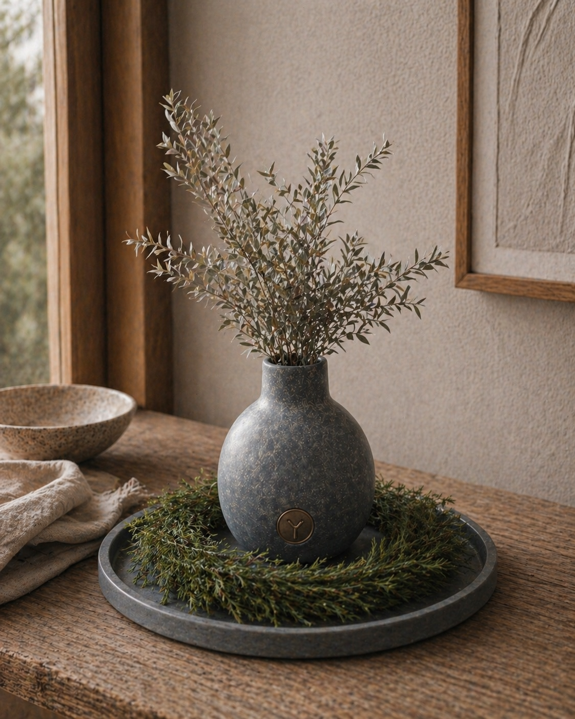 BRYNXZ Tablett rund grau Keramik D.26x3 cm