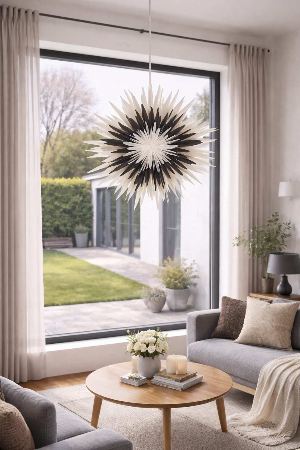 Dalia Pergament Papierblume weiß-grau-weiß D.60 cm