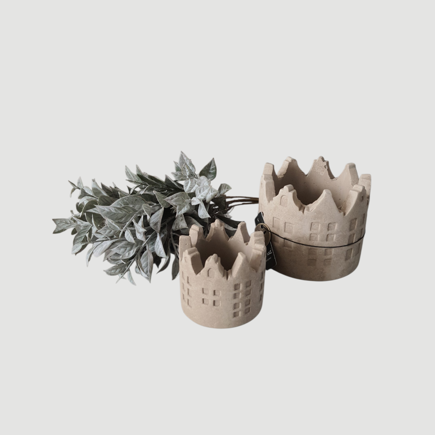 BRYNXZ Teelicht Haus Set beige Keramik 11x10 cm & 7x6 cm