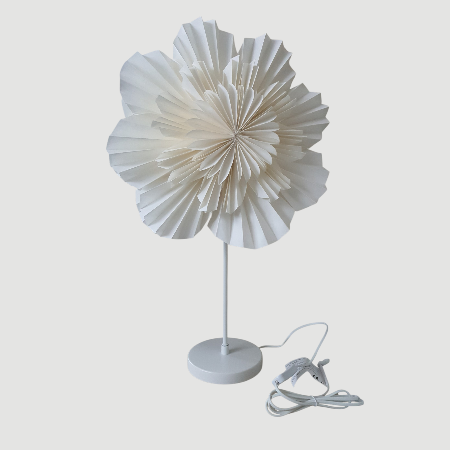 Azalea Pergament Papierblume D.40cm mit Lampenfuß H.67 cm weiß
