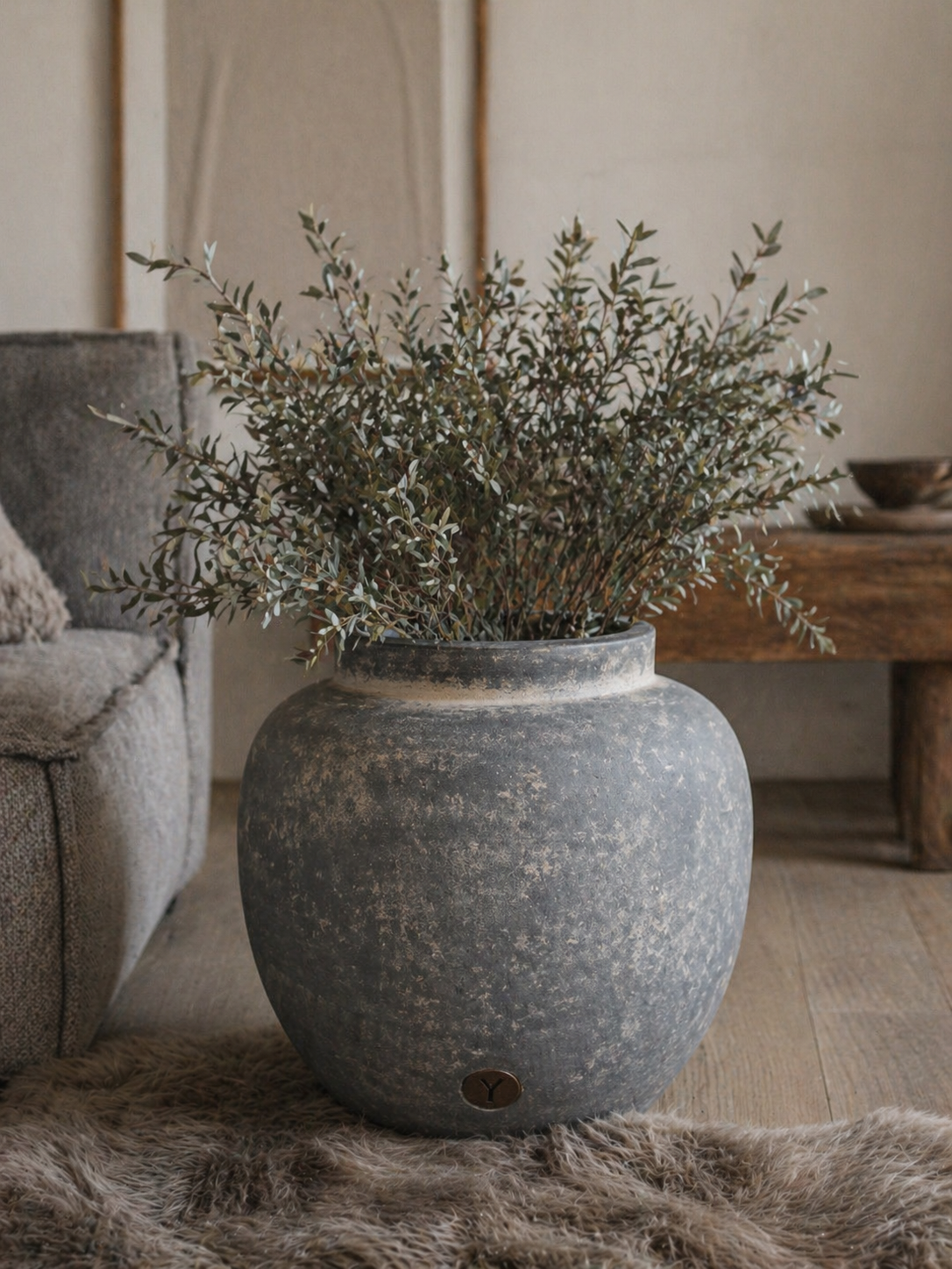 BRYNXZ Vase grau rund Keramik 28x28 cm
