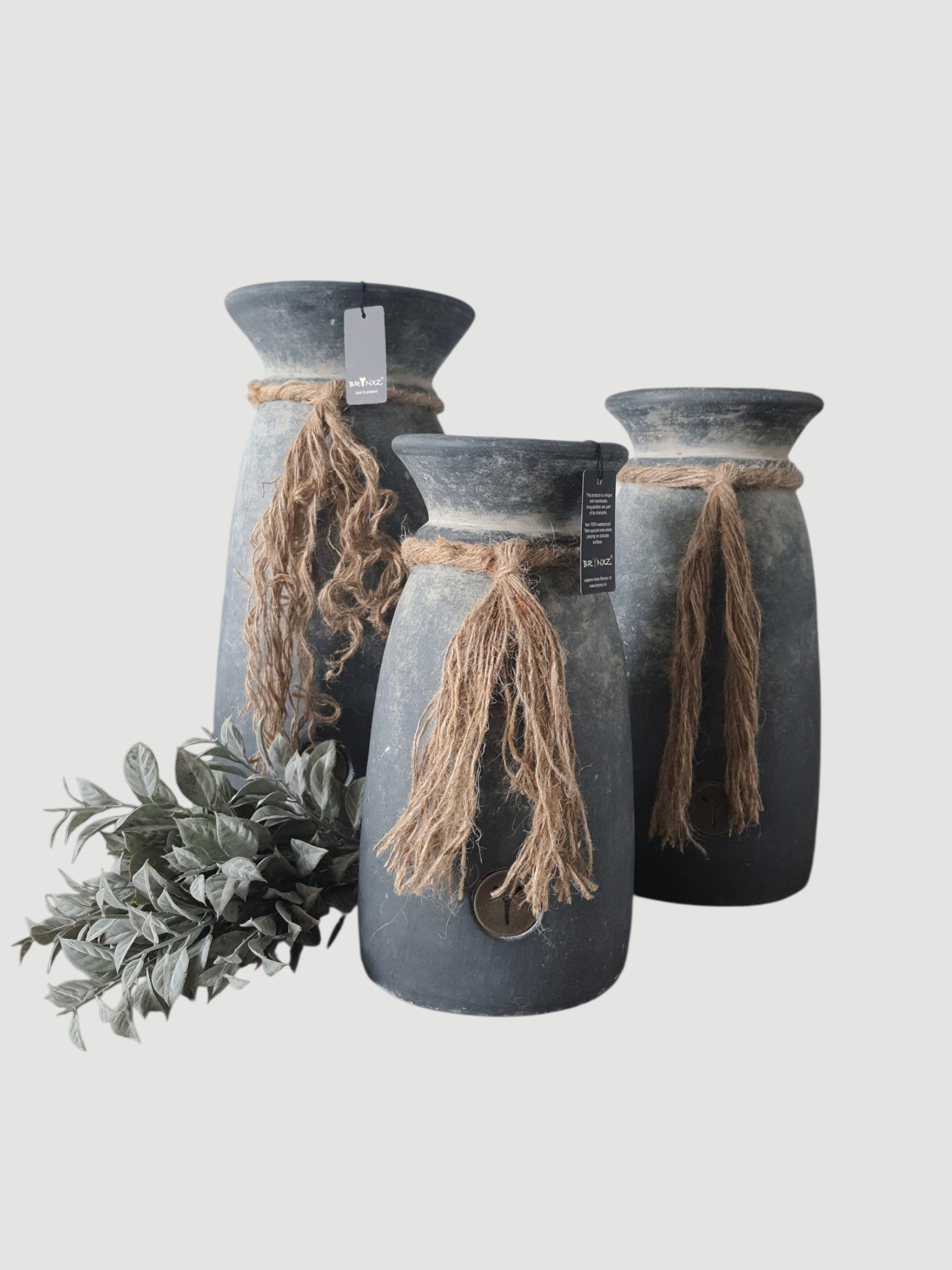 BRYNXZ Vase grau Keramik mit Kordel 35x16 cm